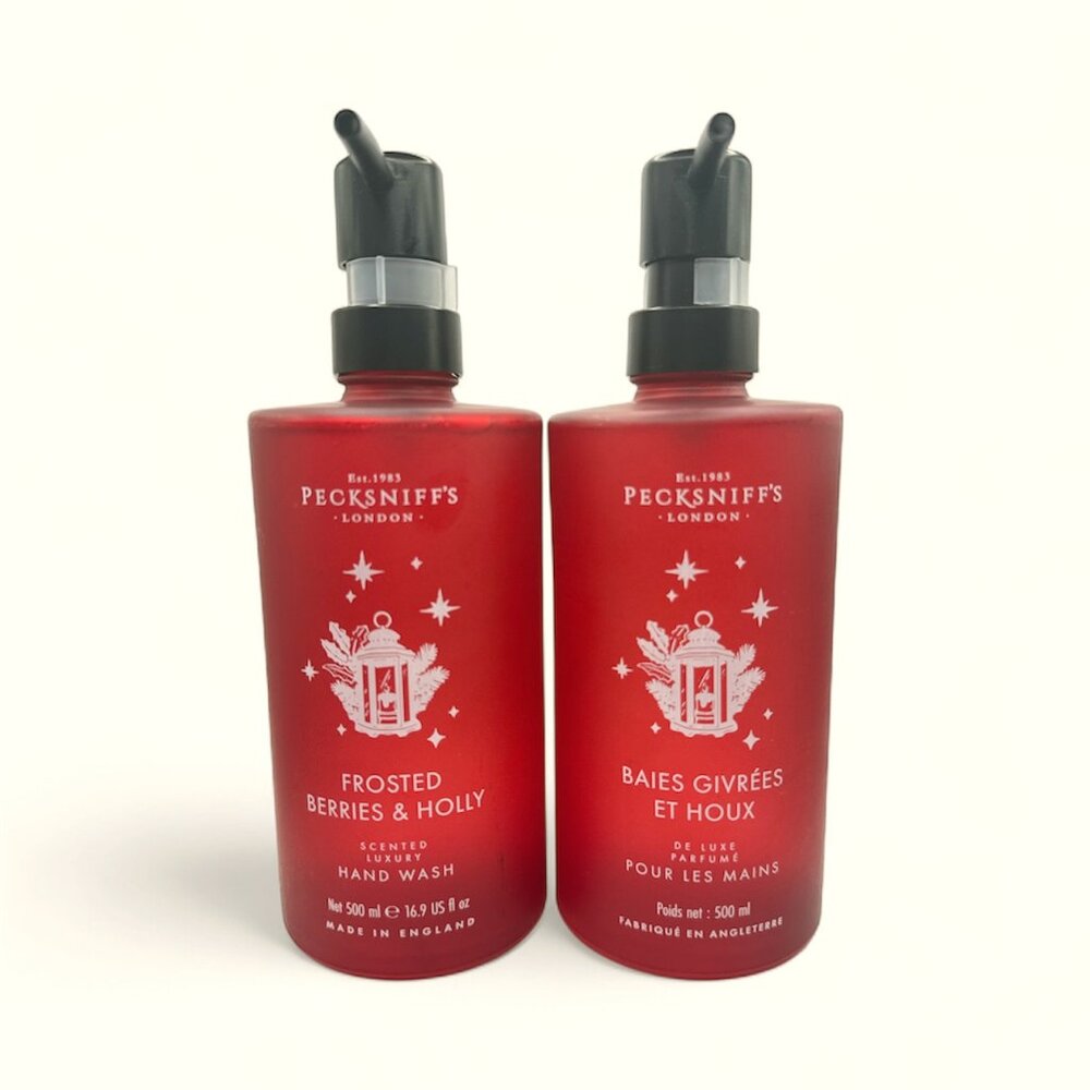 NEW Pecksniffs - 2x Frosted Berries & Holly Glass Bottle Hand Wash  - 16.9 fl oz